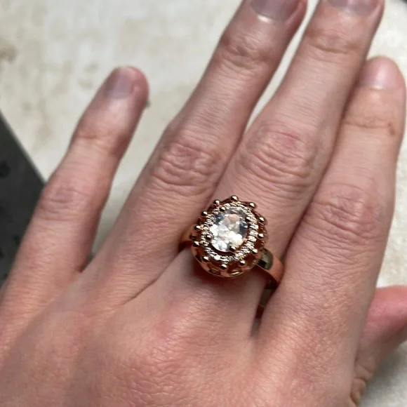 🖤5/$25 Rose Gold large zirconia diamond Ring 9 - 10 mm stone halo setting - Picture 11 of 13